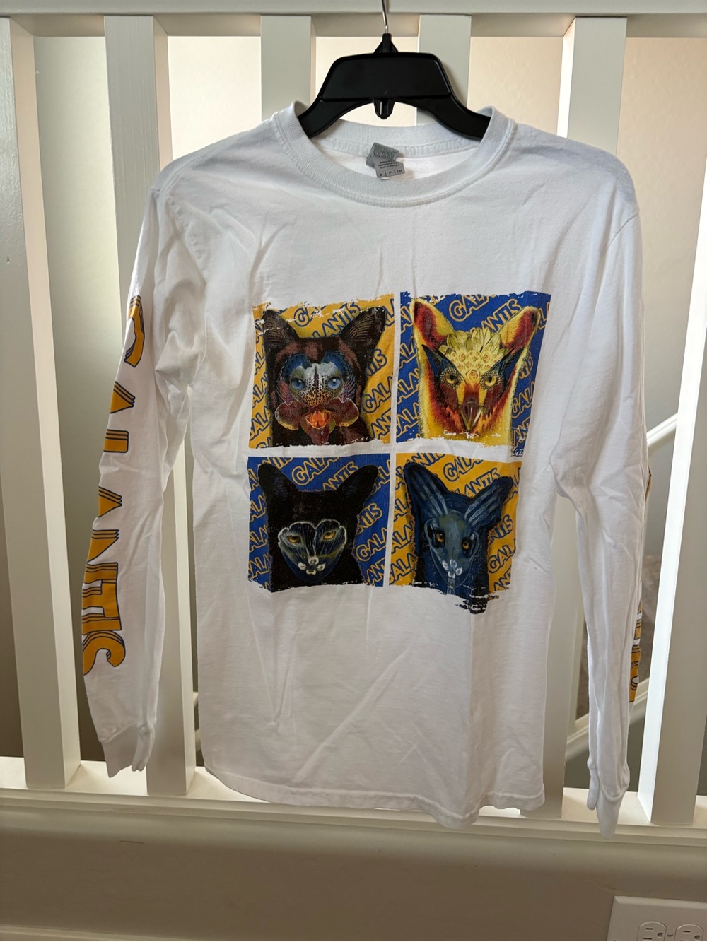 Galantis Seafox White Long Sleeve Graphic Tee with Multicolor Animal Panels